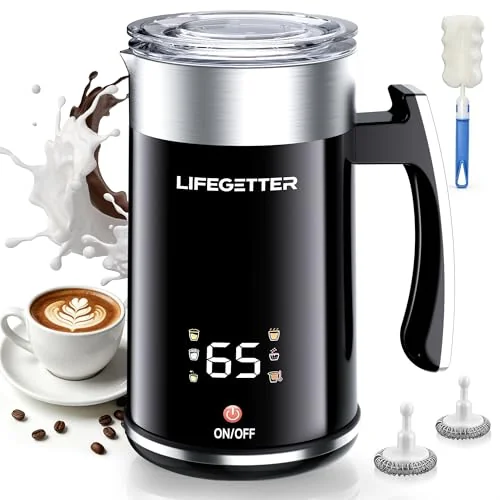 LIFEGETTER Milk Frother and Steamer 6-in-1 Electric Milk Frother 420ml/14.2oz Automatic Hot and Cold Foam Maker with Temp Contro Milk Warmer for Latte Cappuccino Macchiato Hot Chocolate Yogurt