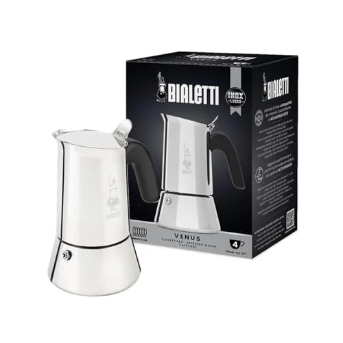Bialetti - New Venus Induction, Stovetop Coffee Maker, Suitable for all Types of Hobs, Stainless Steel, 4 Cups (5.7 Oz), Silver