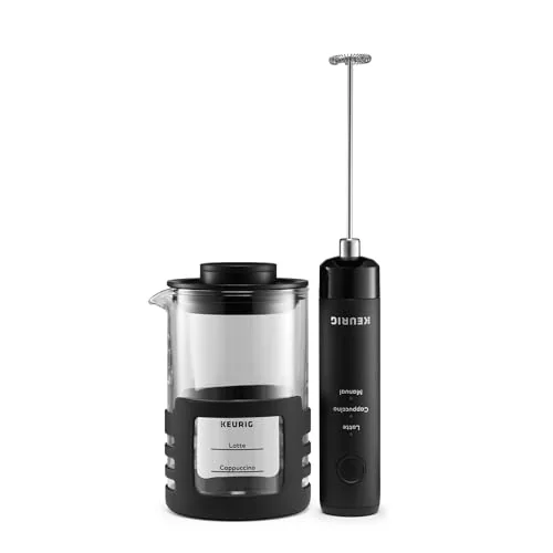 Keurig SimpleCafe Frother, Rechargeable Handheld Milk Frother for Lattes, Cappuccinos & Iced Coffee, USB Cord Included, Microwave-Safe Frothing Cup, Hot & Cold Foam Maker