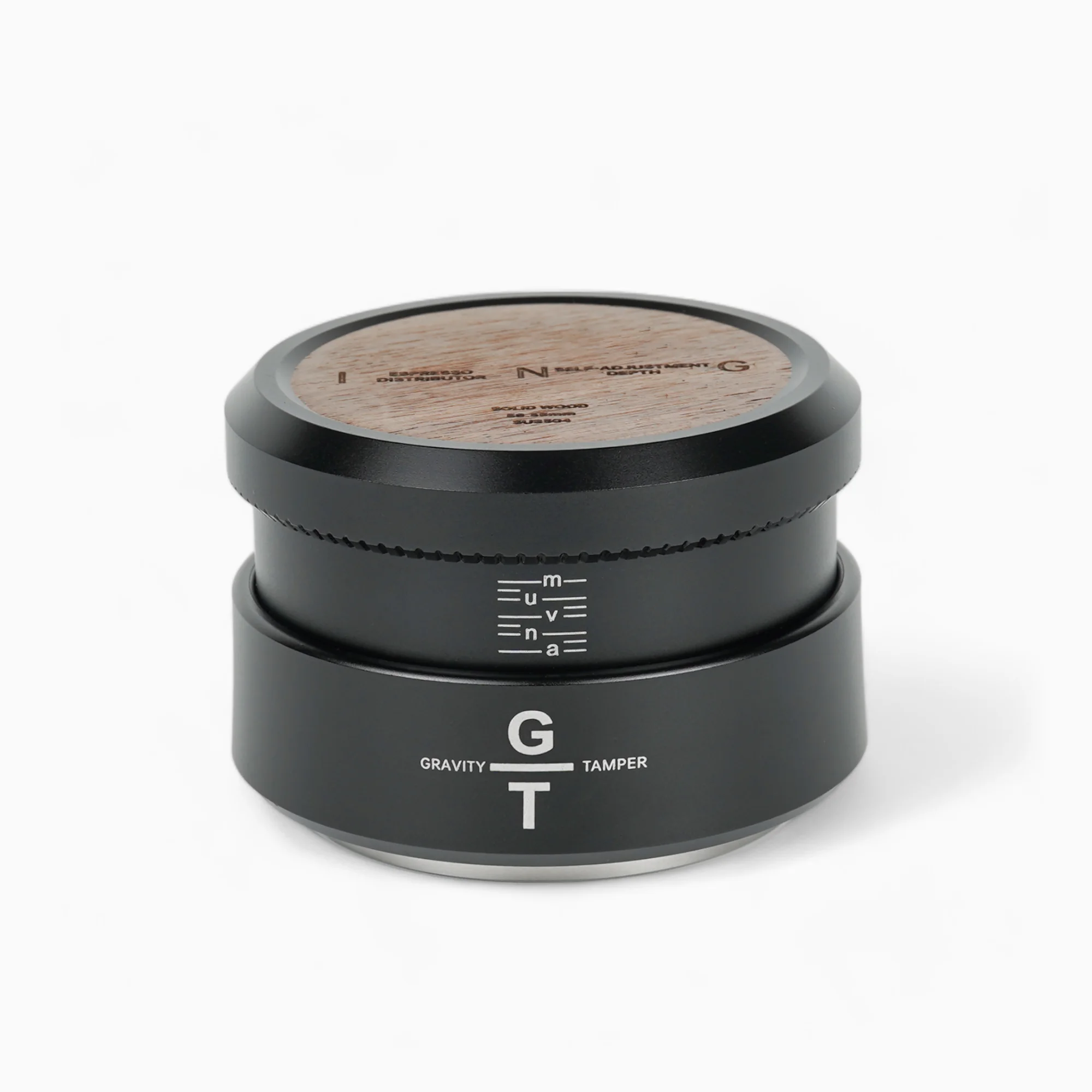 Gravity Espresso Tamper and Distributor with Wooden Lid